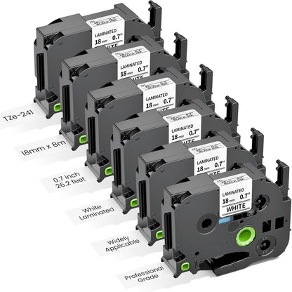 6-Pack Replace for Brother Label Maker Refills TZe-231 12mm 0.47 Black Ink on White Tape Laminated Compatible with Brother Label Maker Tape for P-Touch PTD210 D220 H110 H111 D410 610BT CUBE