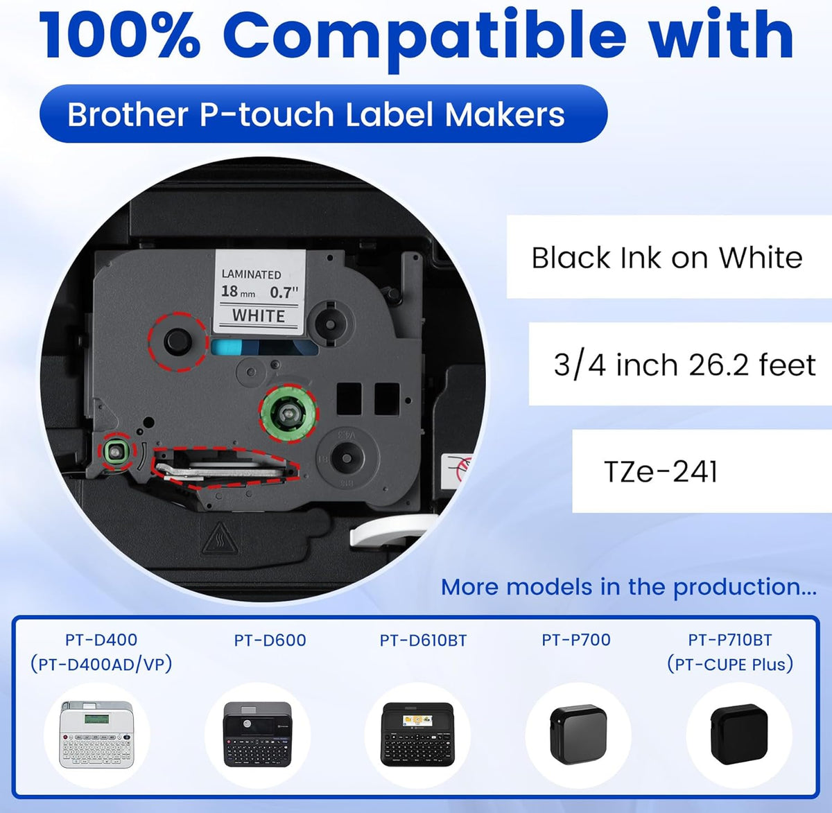 6-Pack Replace for Brother Label Maker Refills TZe-231 12mm 0.47 Black Ink on White Tape Laminated Compatible with Brother Label Maker Tape for P-Touch PTD210 D220 H110 H111 D410 610BT CUBE