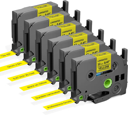 6-Pack Replace for Brother Label Maker Refills TZe-231 12mm 0.47 Black Ink on White Tape Laminated Compatible with Brother Label Maker Tape for P-Touch PTD210 D220 H110 H111 D410 610BT CUBE