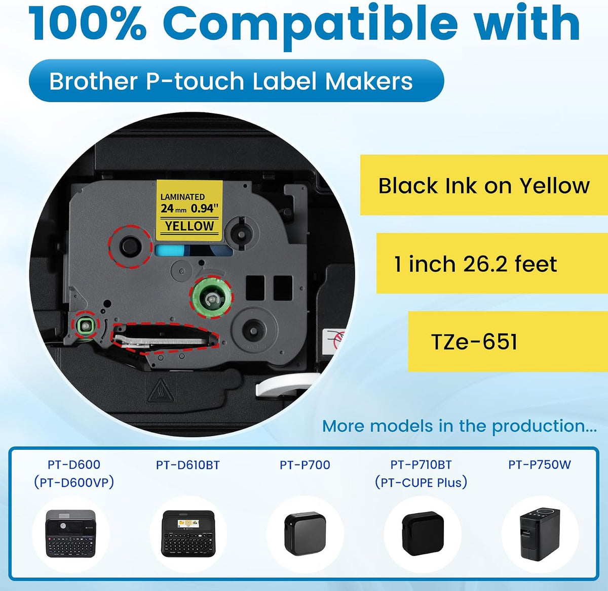 6-Pack Replace for Brother Label Maker Refills TZe-231 12mm 0.47 Black Ink on White Tape Laminated Compatible with Brother Label Maker Tape for P-Touch PTD210 D220 H110 H111 D410 610BT CUBE