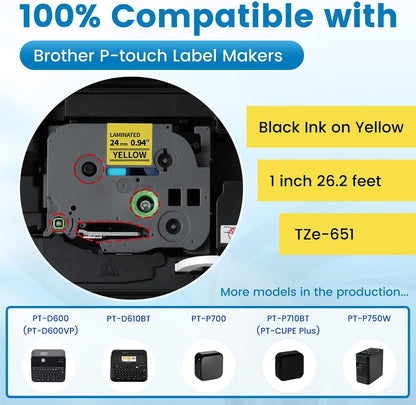 6-Pack Replace for Brother Label Maker Refills TZe-231 12mm 0.47 Black Ink on White Tape Laminated Compatible with Brother Label Maker Tape for P-Touch PTD210 D220 H110 H111 D410 610BT CUBE