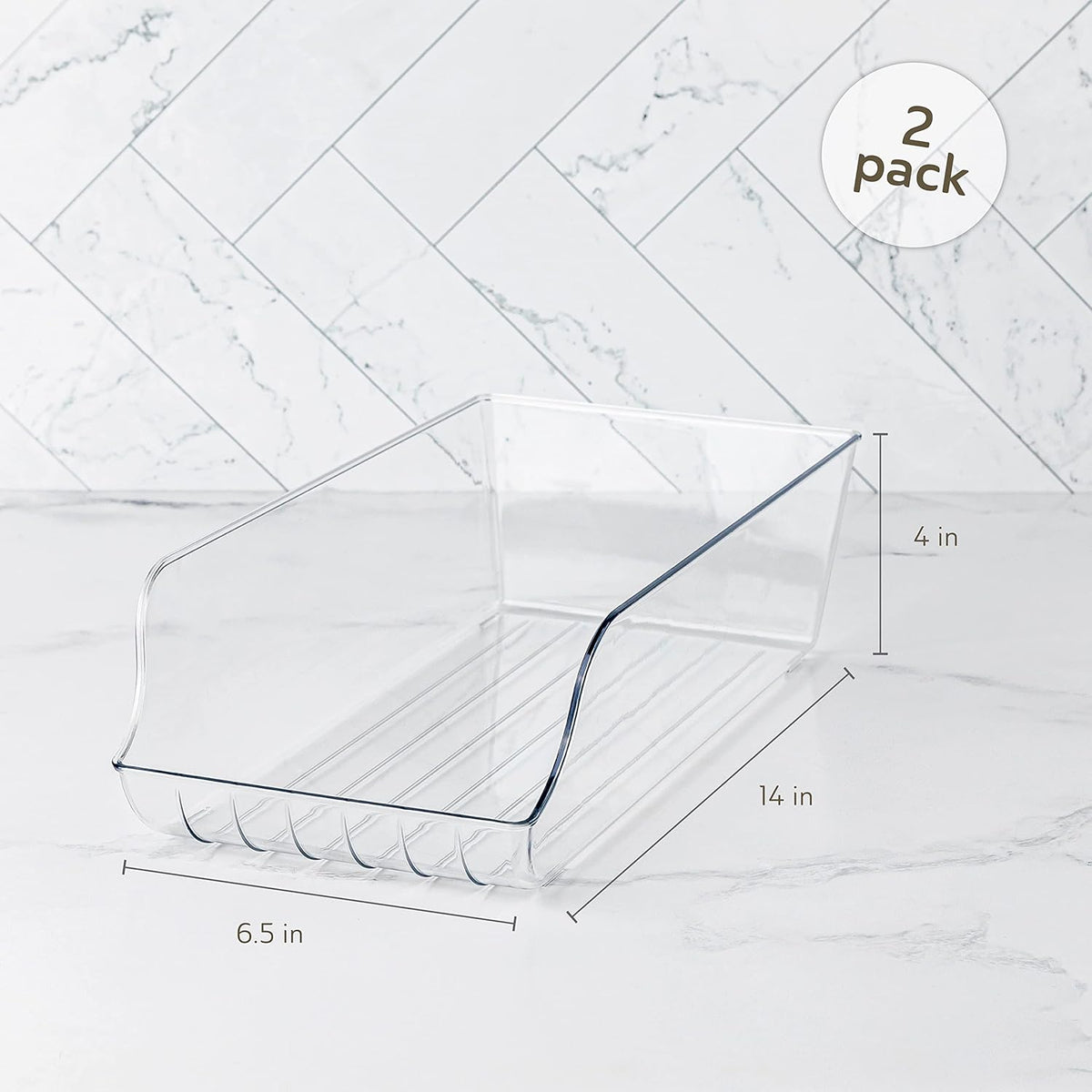 Soda Can Organizer - Clear Plastic Storage Dispenser Bin for Refrigerator. Great Drink Holder for Kitchen Cabinets, Countertops, Pantry, Freezer and Fridge. (2-Pack)
