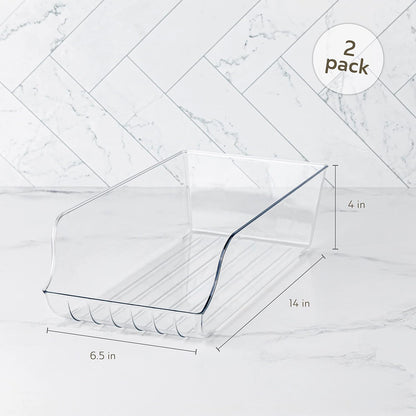 Soda Can Organizer - Clear Plastic Storage Dispenser Bin for Refrigerator. Great Drink Holder for Kitchen Cabinets, Countertops, Pantry, Freezer and Fridge. (2-Pack)