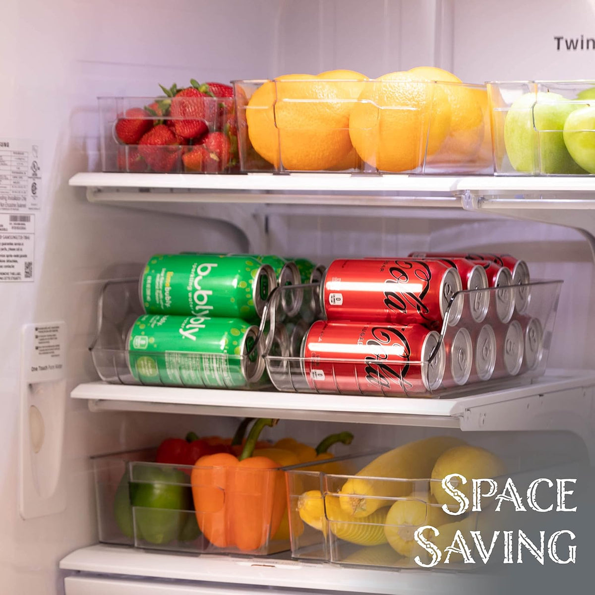 Soda Can Organizer - Clear Plastic Storage Dispenser Bin for Refrigerator. Great Drink Holder for Kitchen Cabinets, Countertops, Pantry, Freezer and Fridge. (2-Pack)