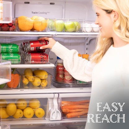 Soda Can Organizer - Clear Plastic Storage Dispenser Bin for Refrigerator. Great Drink Holder for Kitchen Cabinets, Countertops, Pantry, Freezer and Fridge. (2-Pack)