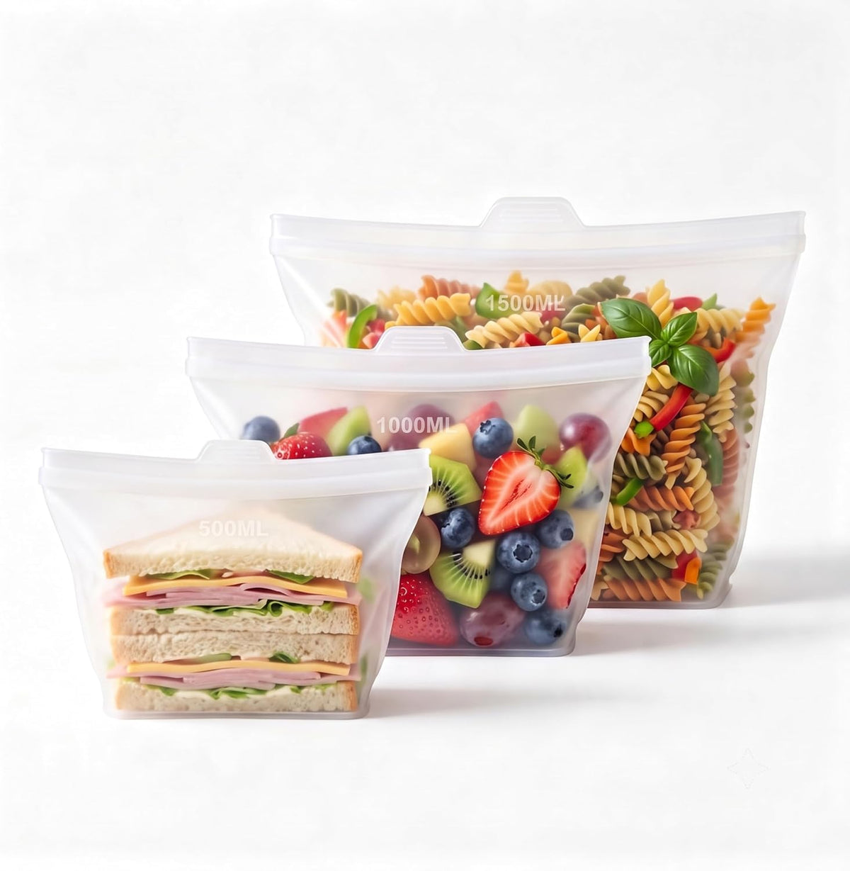 8 Pack Reusable Silicone Bags - 100% Food Grade,Medium & Small
