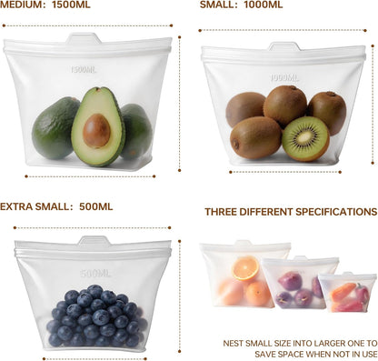 8 Pack Reusable Silicone Bags - 100% Food Grade,Medium & Small