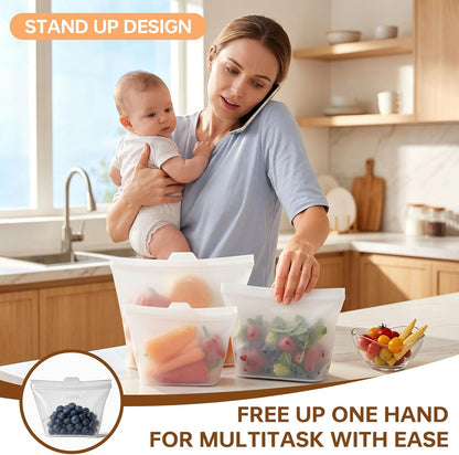 8 Pack Reusable Silicone Bags - 100% Food Grade,Medium & Small