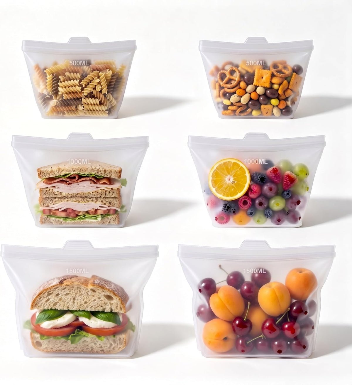 8 Pack Reusable Silicone Bags - 100% Food Grade,Medium & Small