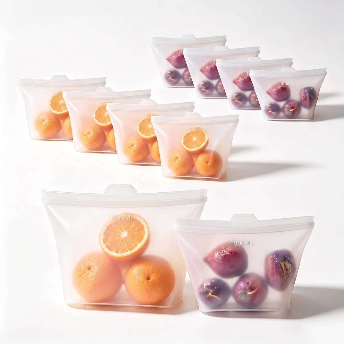 8 Pack Reusable Silicone Bags - 100% Food Grade,Medium & Small