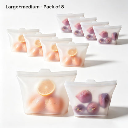 8 Pack Reusable Silicone Bags - 100% Food Grade,Medium & Small