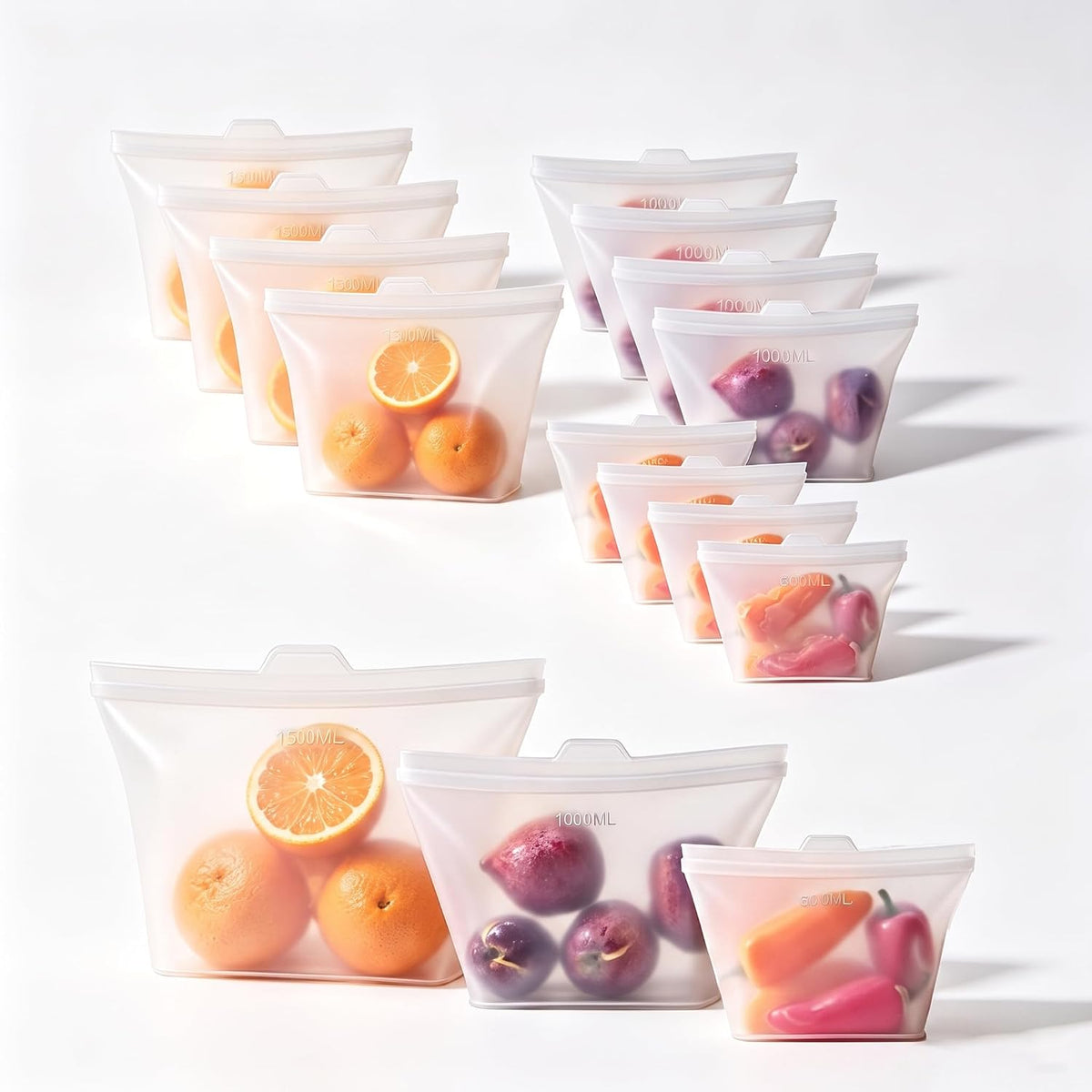 8 Pack Reusable Silicone Bags - 100% Food Grade,Medium & Small