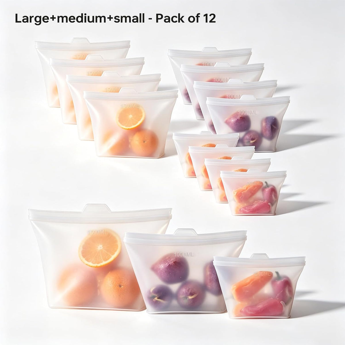 8 Pack Reusable Silicone Bags - 100% Food Grade,Medium & Small
