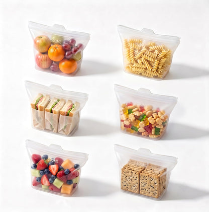 8 Pack Reusable Silicone Bags - 100% Food Grade,Medium & Small