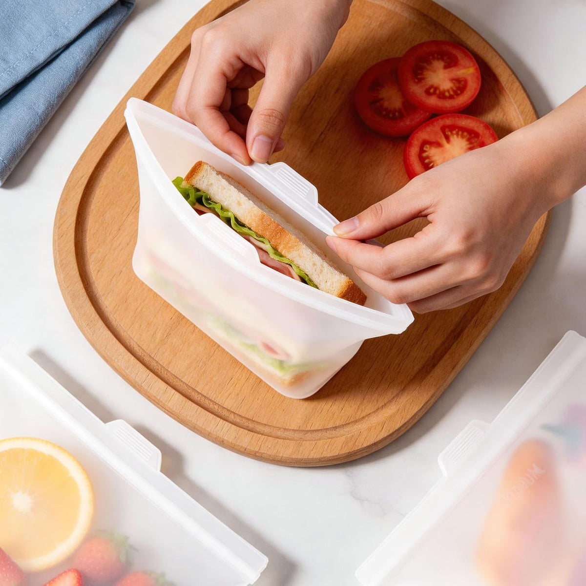 8 Pack Reusable Silicone Bags - 100% Food Grade,Medium & Small