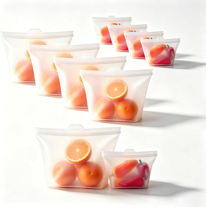 8 Pack Reusable Silicone Bags - 100% Food Grade,Medium & Small