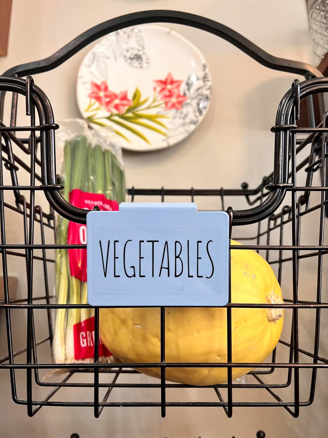 Metal Non-Slip Basket Labels Clip On for Storage Bins, or Wire Racks | Includes 8 Labels, 8 Non-Slip Pads, and 1 Free Marker (Cream)