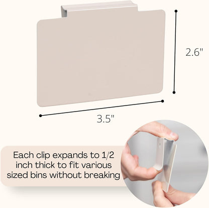 Metal Non-Slip Basket Labels Clip On for Storage Bins, or Wire Racks | Includes 8 Labels, 8 Non-Slip Pads, and 1 Free Marker (Cream)