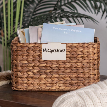 Metal Non-Slip Basket Labels Clip On for Storage Bins, or Wire Racks | Includes 8 Labels, 8 Non-Slip Pads, and 1 Free Marker (Cream)