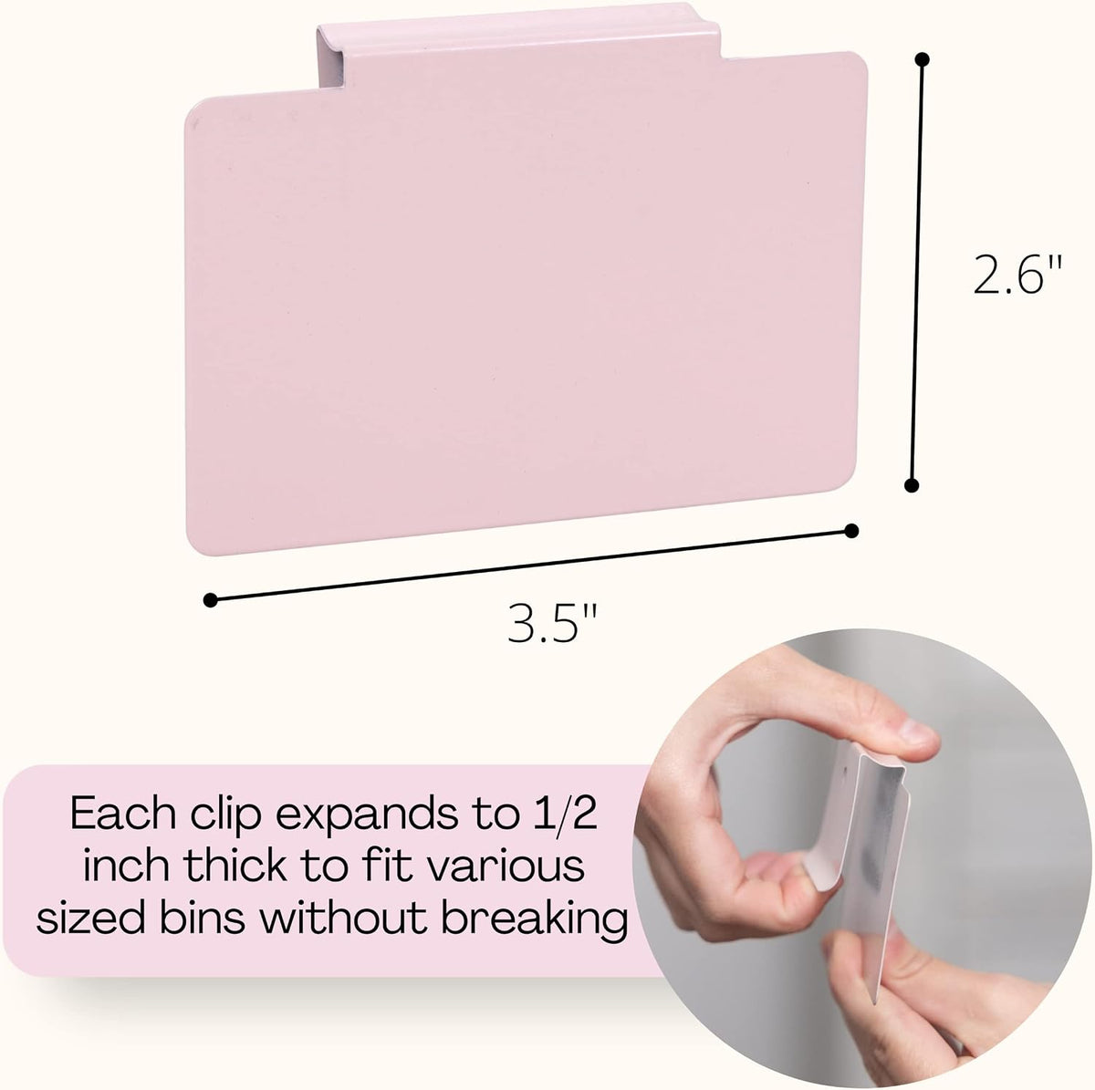 Metal Non-Slip Basket Labels Clip On for Storage Bins, or Wire Racks | Includes 8 Labels, 8 Non-Slip Pads, and 1 Free Marker (Cream)