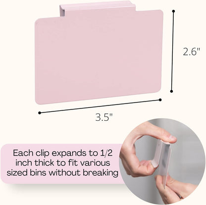 Metal Non-Slip Basket Labels Clip On for Storage Bins, or Wire Racks | Includes 8 Labels, 8 Non-Slip Pads, and 1 Free Marker (Cream)