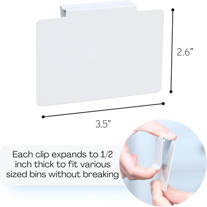 Metal Non-Slip Basket Labels Clip On for Storage Bins, or Wire Racks | Includes 8 Labels, 8 Non-Slip Pads, and 1 Free Marker (Cream)