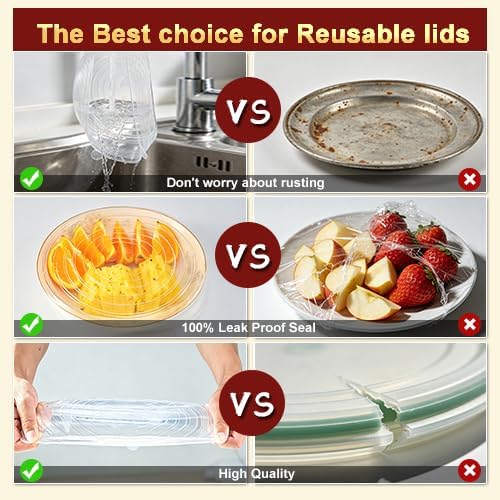 Reusable Silicone Stretch Fresh-Keeping Lids, 6 Sizes 2.6/3.6/4.4/5.5/6.3/7.5 Inches Food Storage Covers, Fit Cup, Bowl, Plate, Fruit and Glass Bowl to Keep Food Fresh