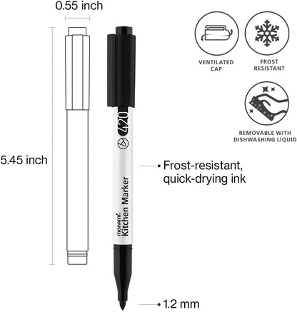Kitchen Marker 420, Fine Tip (1.2mm), Permanent Marker for Plastic Freezer Bags, Food Storage Containers, Ziploc, Erasable with Dish Detergent, Black, 1pc