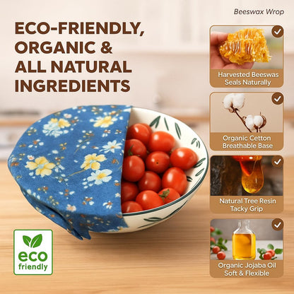 Reusable Beeswax Food Wraps 9-Pack | Organic Eco-Friendly Sustainable Plastic-Free for Sandwiches, Bread, Produce & Leftovers | Zero Waste Food Storage Variety Pack (1XL, 3M, 5S)