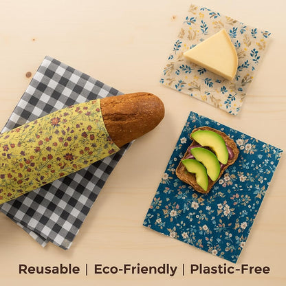 Reusable Beeswax Food Wraps 9-Pack | Organic Eco-Friendly Sustainable Plastic-Free for Sandwiches, Bread, Produce & Leftovers | Zero Waste Food Storage Variety Pack (1XL, 3M, 5S)