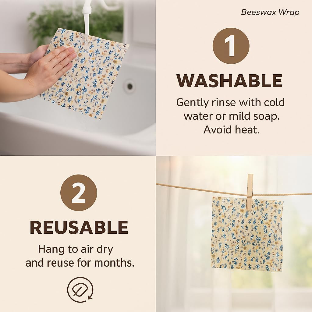 Reusable Beeswax Food Wraps 9-Pack | Organic Eco-Friendly Sustainable Plastic-Free for Sandwiches, Bread, Produce & Leftovers | Zero Waste Food Storage Variety Pack (1XL, 3M, 5S)