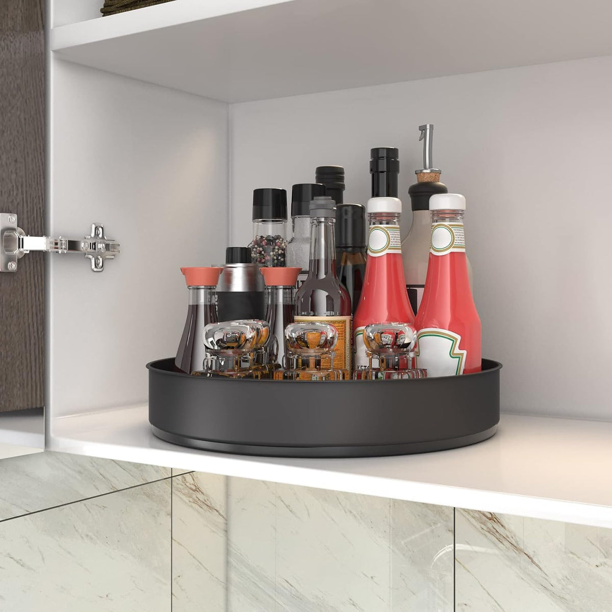 Lazy Susan Turntable Spice Rack Organizer for Kitchen Cabinet, Storage Tray for Fruit, Snacks, Salad - Organizer for Cupboard, Pantry, Bathroom, Table, Cosmetic (Silver, 7 1/2‘’)