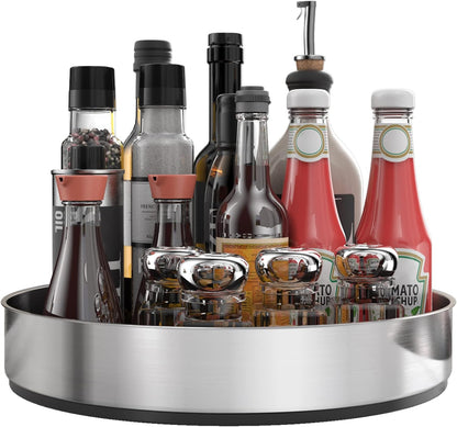 Lazy Susan Turntable Spice Rack Organizer for Kitchen Cabinet, Storage Tray for Fruit, Snacks, Salad - Organizer for Cupboard, Pantry, Bathroom, Table, Cosmetic (Silver, 7 1/2‘’)
