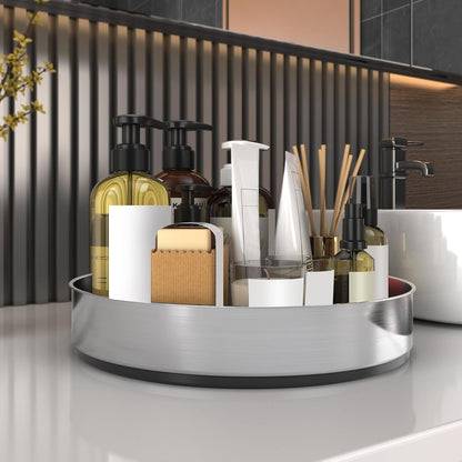 Lazy Susan Turntable Spice Rack Organizer for Kitchen Cabinet, Storage Tray for Fruit, Snacks, Salad - Organizer for Cupboard, Pantry, Bathroom, Table, Cosmetic (Silver, 7 1/2‘’)