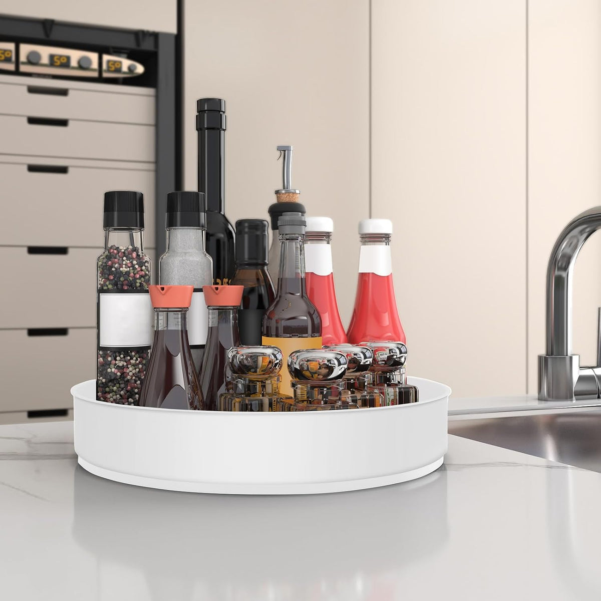 Lazy Susan Turntable Spice Rack Organizer for Kitchen Cabinet, Storage Tray for Fruit, Snacks, Salad - Organizer for Cupboard, Pantry, Bathroom, Table, Cosmetic (Silver, 7 1/2‘’)