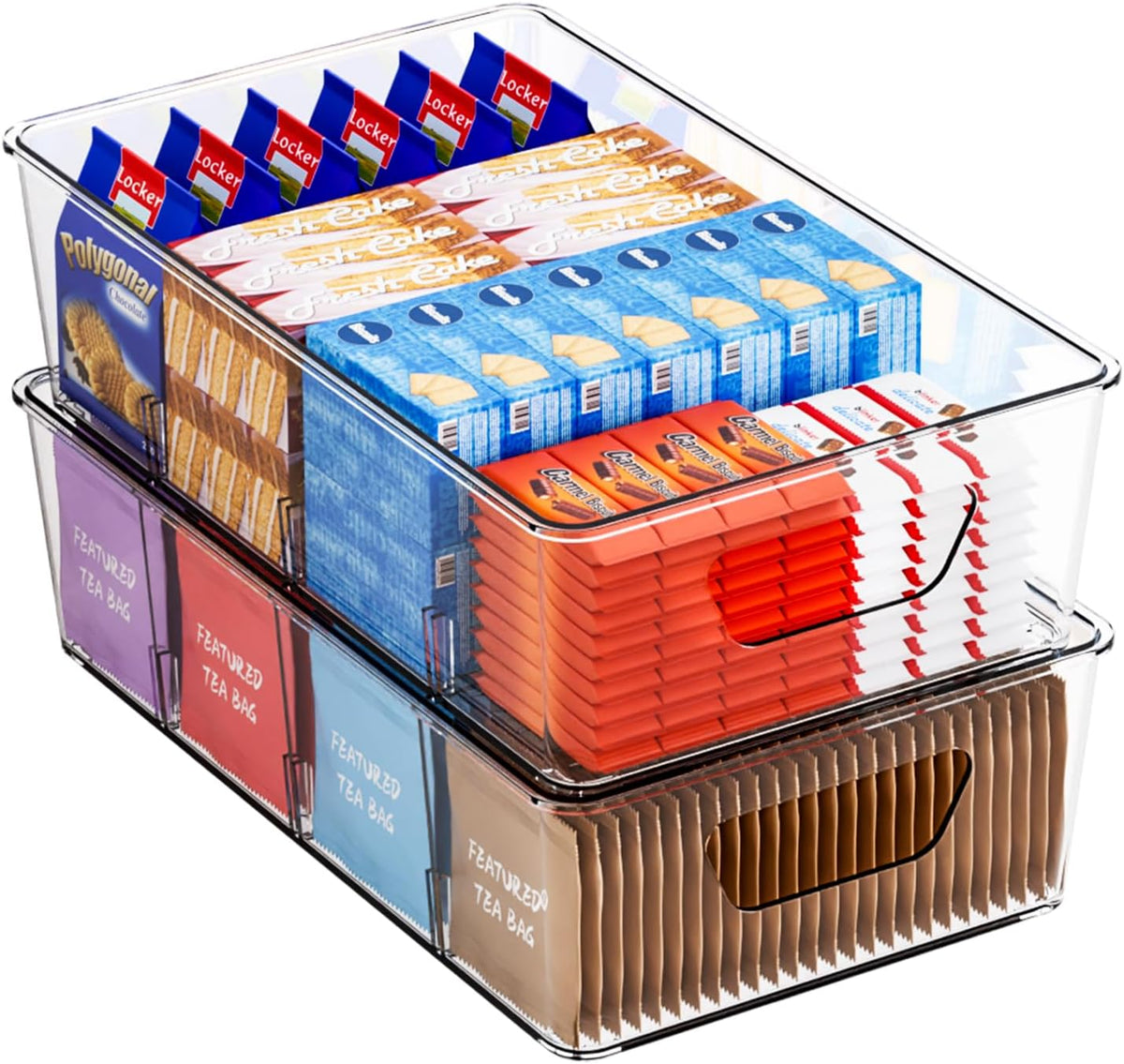Stackable 6 Pack Snack Organizer for Pantry Shelf,Clear Pantry Organizers and Storage Bins for Fridge,Office,Cupboard,Plastic Pantry Snack Organizer For Breast Milk,Tea Bag,Food Storage Containers