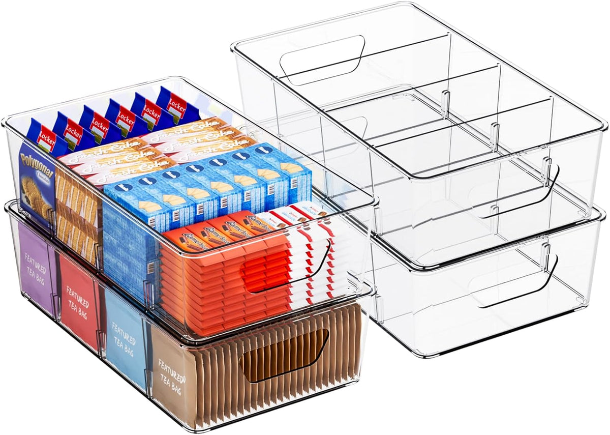 Stackable 6 Pack Snack Organizer for Pantry Shelf,Clear Pantry Organizers and Storage Bins for Fridge,Office,Cupboard,Plastic Pantry Snack Organizer For Breast Milk,Tea Bag,Food Storage Containers