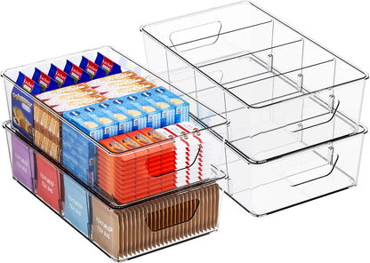 Stackable 6 Pack Snack Organizer for Pantry Shelf,Clear Pantry Organizers and Storage Bins for Fridge,Office,Cupboard,Plastic Pantry Snack Organizer For Breast Milk,Tea Bag,Food Storage Containers