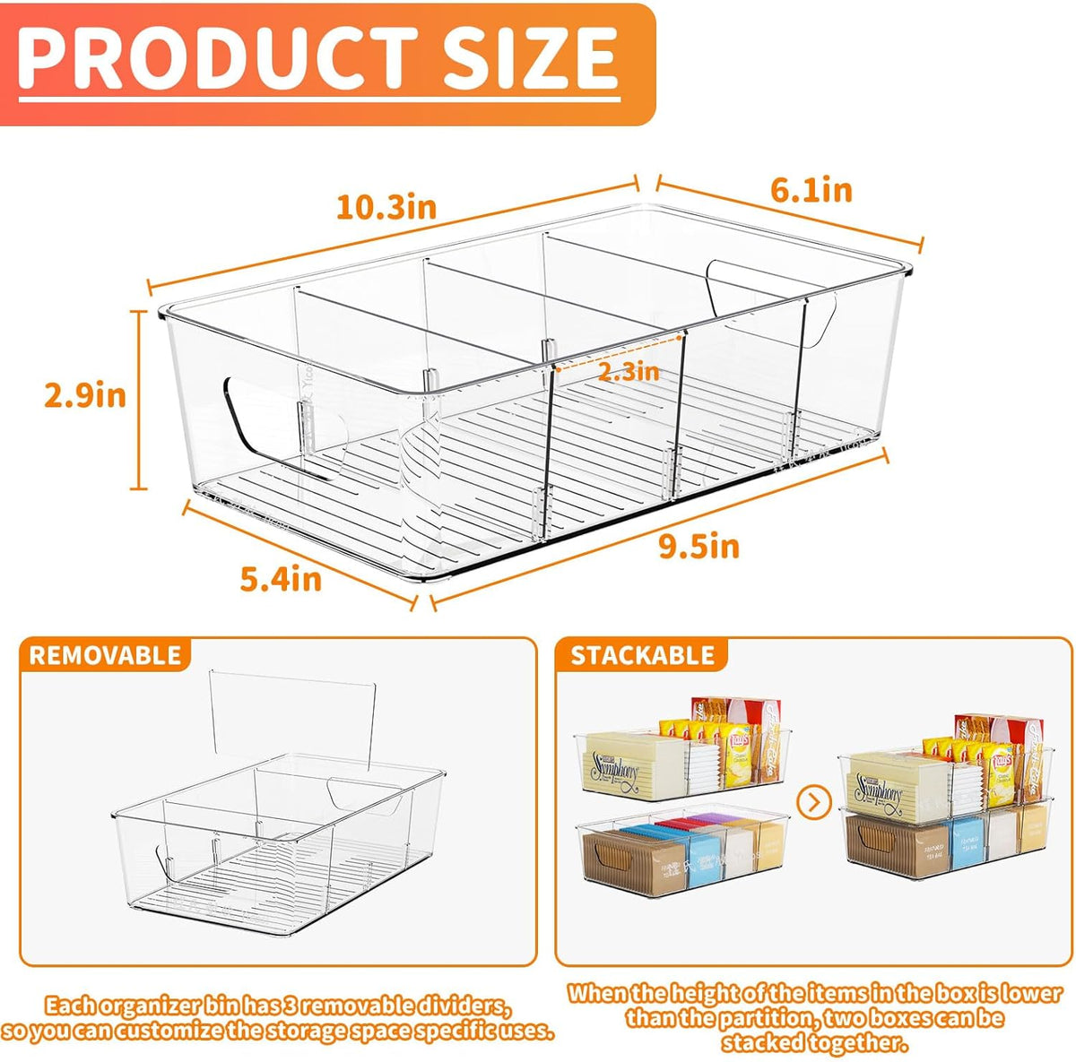 Stackable 6 Pack Snack Organizer for Pantry Shelf,Clear Pantry Organizers and Storage Bins for Fridge,Office,Cupboard,Plastic Pantry Snack Organizer For Breast Milk,Tea Bag,Food Storage Containers