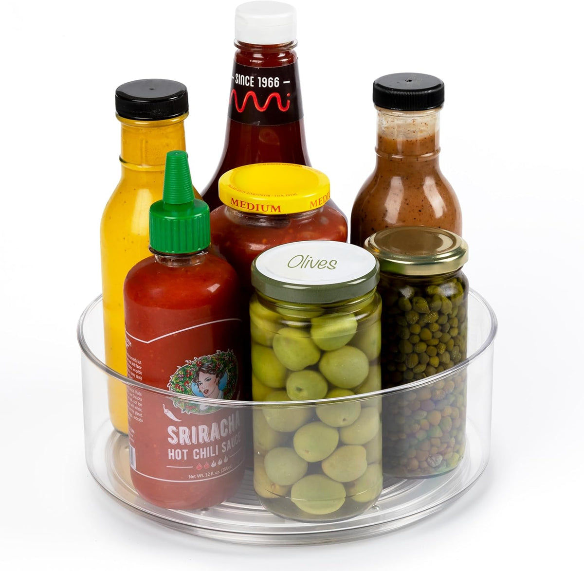 Compact Lazy Susan Organizer, Fridge or Cabinet Turntable Shelf Storage for Kitchen and Pantry Items, Great for Spices or Condiments, Clear and Sturdy with Full Spin, 9 x 9 x 3.4 inches