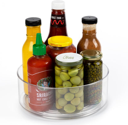 Compact Lazy Susan Organizer, Fridge or Cabinet Turntable Shelf Storage for Kitchen and Pantry Items, Great for Spices or Condiments, Clear and Sturdy with Full Spin, 9 x 9 x 3.4 inches