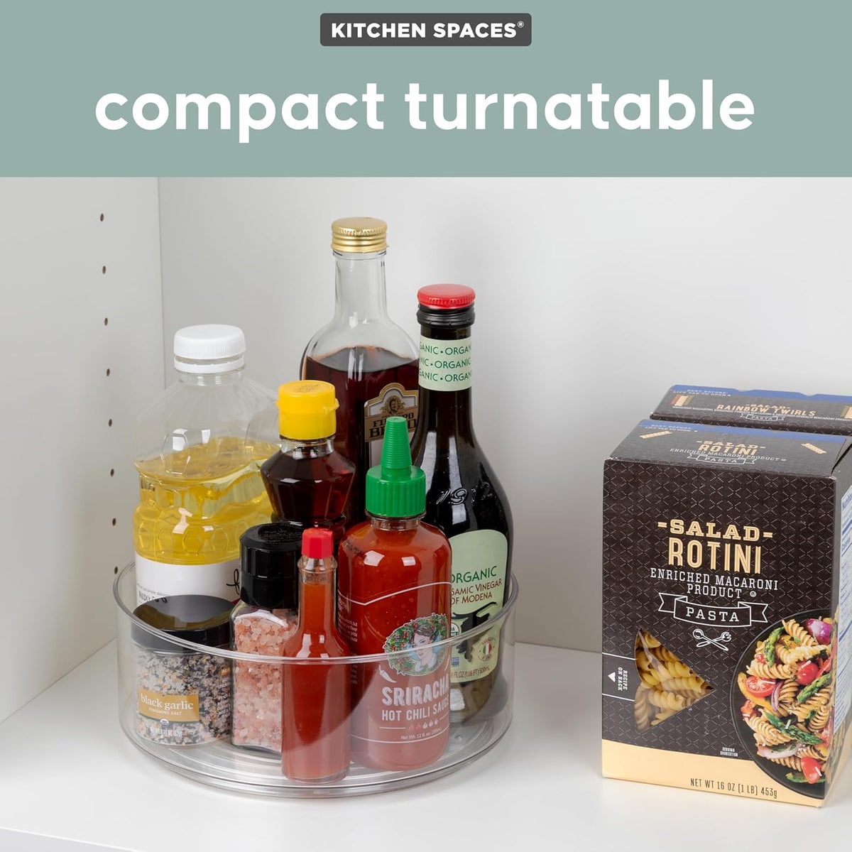 Compact Lazy Susan Organizer, Fridge or Cabinet Turntable Shelf Storage for Kitchen and Pantry Items, Great for Spices or Condiments, Clear and Sturdy with Full Spin, 9 x 9 x 3.4 inches