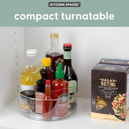 Compact Lazy Susan Organizer, Fridge or Cabinet Turntable Shelf Storage for Kitchen and Pantry Items, Great for Spices or Condiments, Clear and Sturdy with Full Spin, 9 x 9 x 3.4 inches