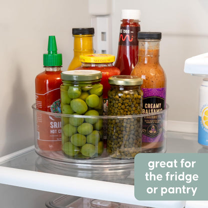 Compact Lazy Susan Organizer, Fridge or Cabinet Turntable Shelf Storage for Kitchen and Pantry Items, Great for Spices or Condiments, Clear and Sturdy with Full Spin, 9 x 9 x 3.4 inches