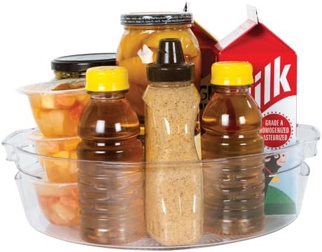 Compact Lazy Susan Organizer, Fridge or Cabinet Turntable Shelf Storage for Kitchen and Pantry Items, Great for Spices or Condiments, Clear and Sturdy with Full Spin, 9 x 9 x 3.4 inches