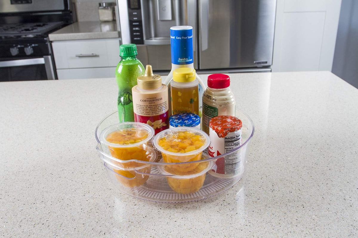 Compact Lazy Susan Organizer, Fridge or Cabinet Turntable Shelf Storage for Kitchen and Pantry Items, Great for Spices or Condiments, Clear and Sturdy with Full Spin, 9 x 9 x 3.4 inches