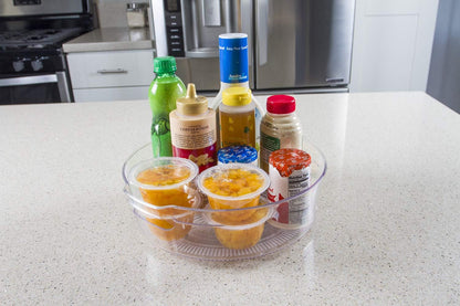 Compact Lazy Susan Organizer, Fridge or Cabinet Turntable Shelf Storage for Kitchen and Pantry Items, Great for Spices or Condiments, Clear and Sturdy with Full Spin, 9 x 9 x 3.4 inches