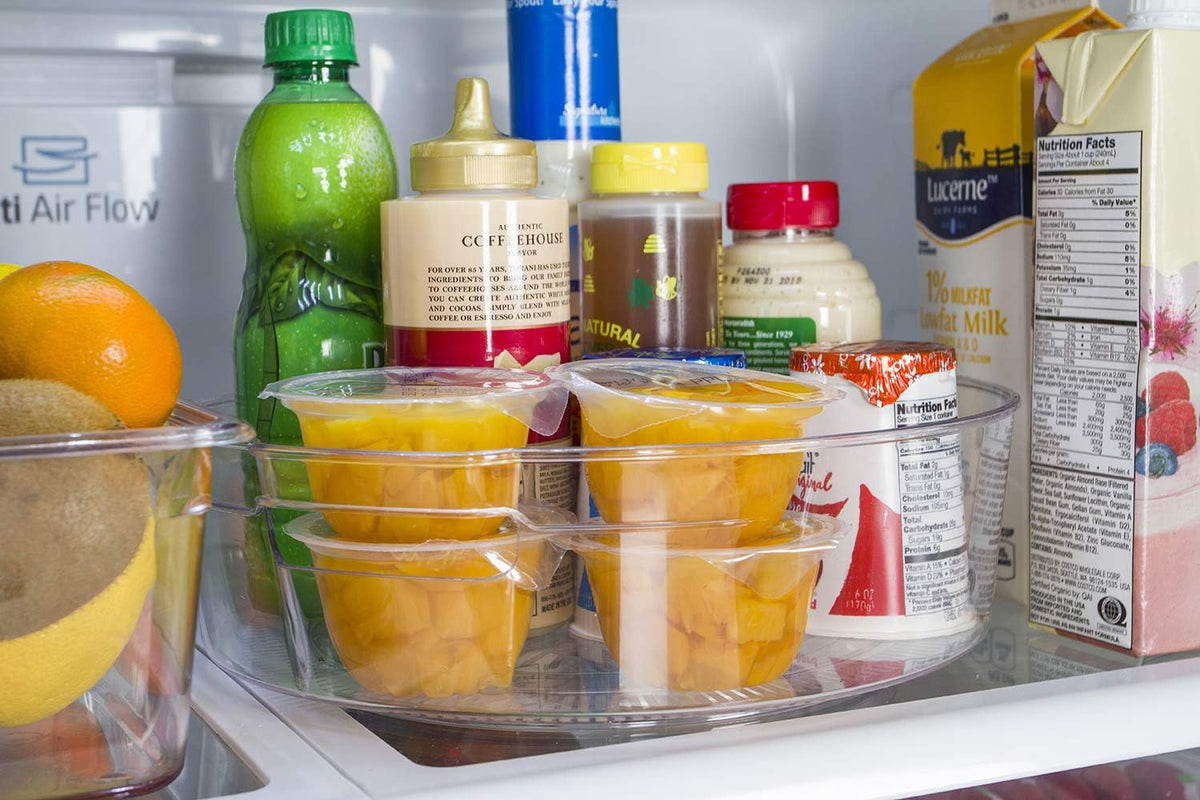 Compact Lazy Susan Organizer, Fridge or Cabinet Turntable Shelf Storage for Kitchen and Pantry Items, Great for Spices or Condiments, Clear and Sturdy with Full Spin, 9 x 9 x 3.4 inches