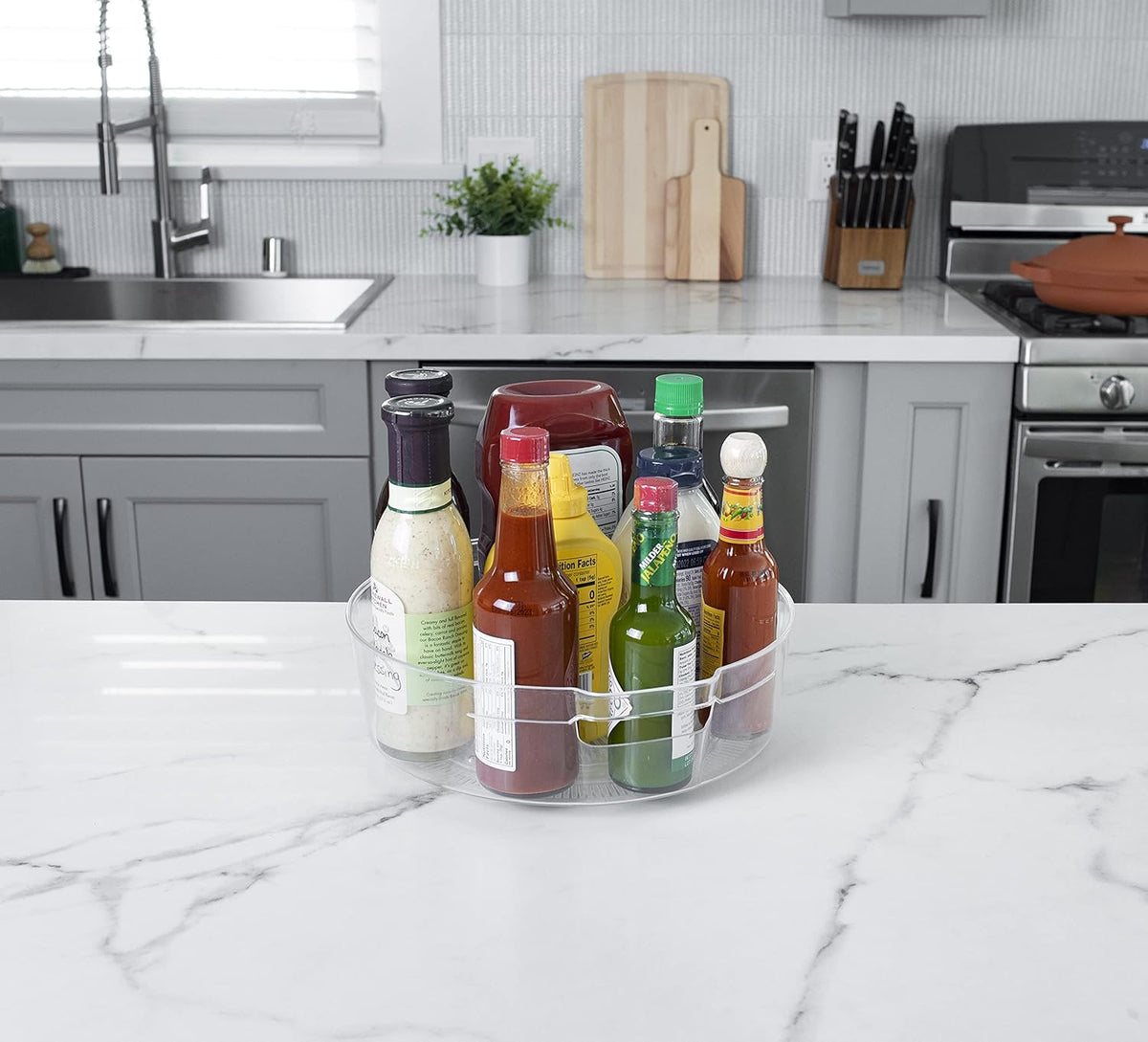 Compact Lazy Susan Organizer, Fridge or Cabinet Turntable Shelf Storage for Kitchen and Pantry Items, Great for Spices or Condiments, Clear and Sturdy with Full Spin, 9 x 9 x 3.4 inches