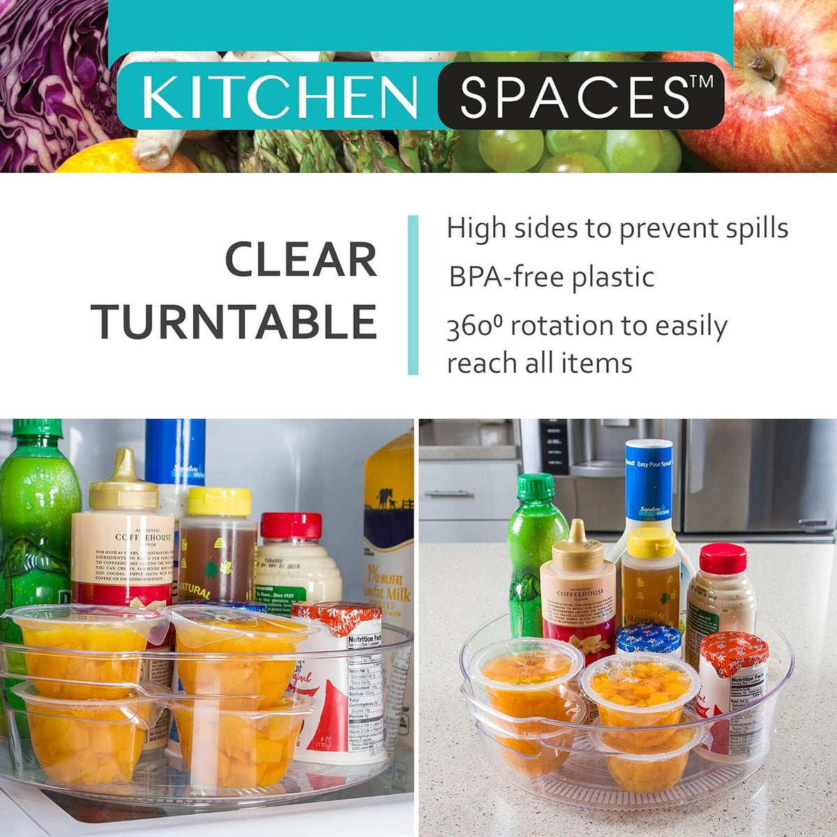 Compact Lazy Susan Organizer, Fridge or Cabinet Turntable Shelf Storage for Kitchen and Pantry Items, Great for Spices or Condiments, Clear and Sturdy with Full Spin, 9 x 9 x 3.4 inches